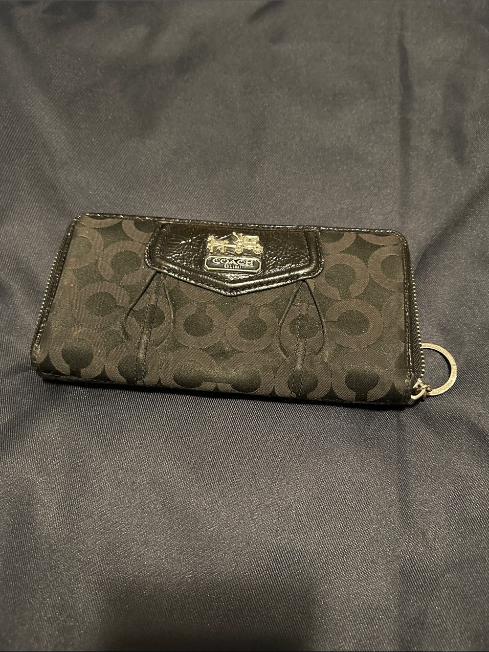 Coach Black Signature Zip-Around Wallet with Logo Plaque